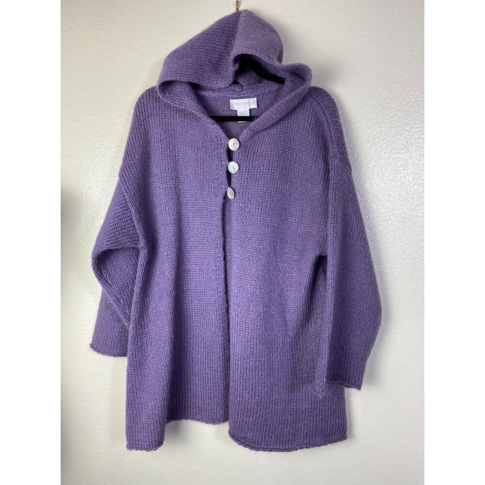 Soft Surroundings Purple Hooded Knit Cardigan Sweater Size Medium Wool Angora - Picture 11 of 13